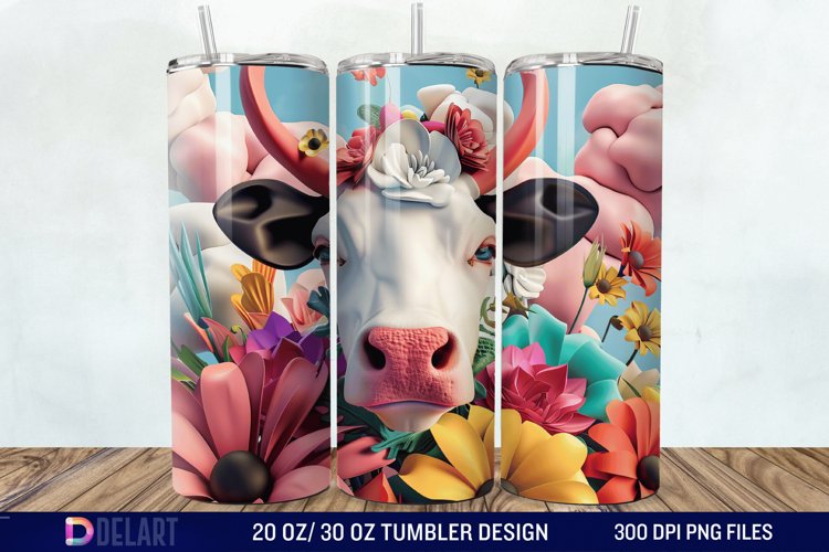 3D Cow Flower Tumbler Wrap example image 1