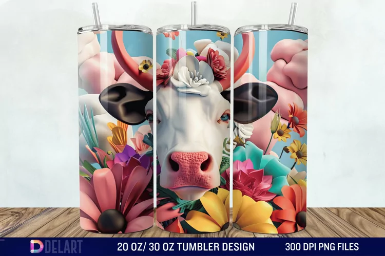 3D Cow Flower Tumbler Wrap