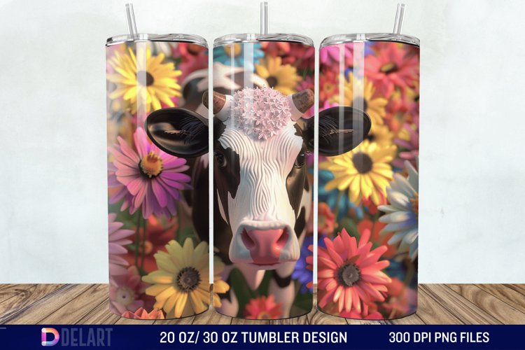 3D Cow Flower Tumbler Wrap example image 1