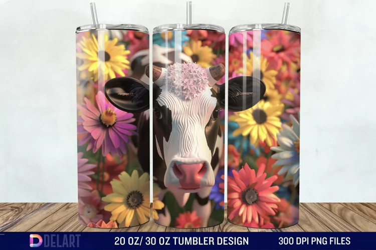 3D Cow Flower Tumbler Wrap