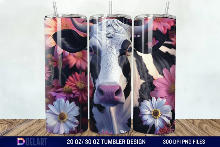 3D Cow Flower Tumbler Wrap