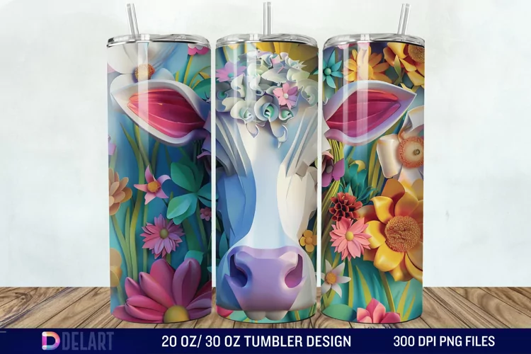 3D Cow Flower Tumbler Wrap