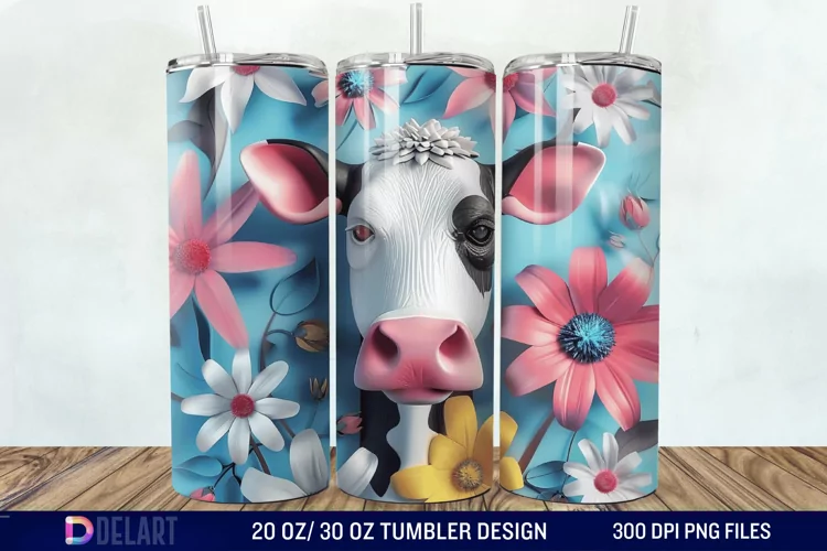 3D Cow Flower Tumbler Wrap