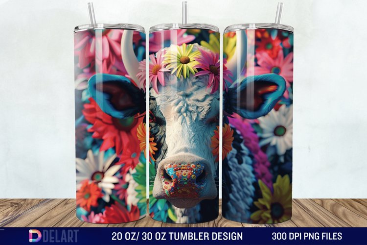 3D Cow Flower Tumbler Wrap