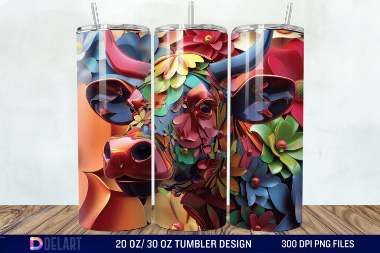 3D Cow Flower Tumbler Wrap example image 1