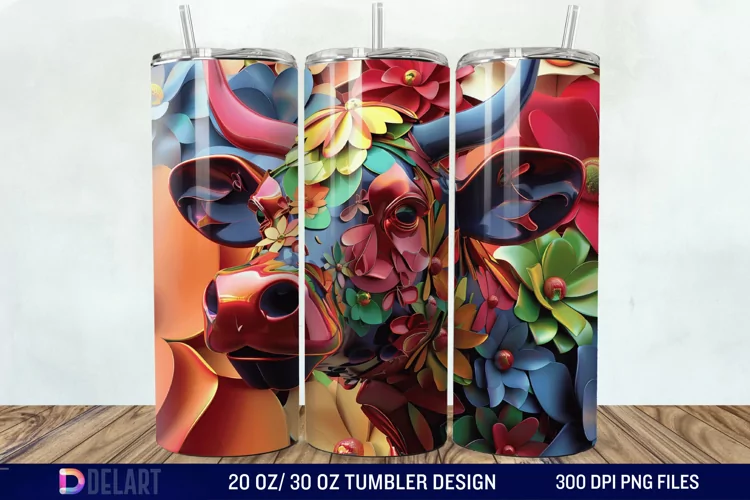 3D Cow Flower Tumbler Wrap