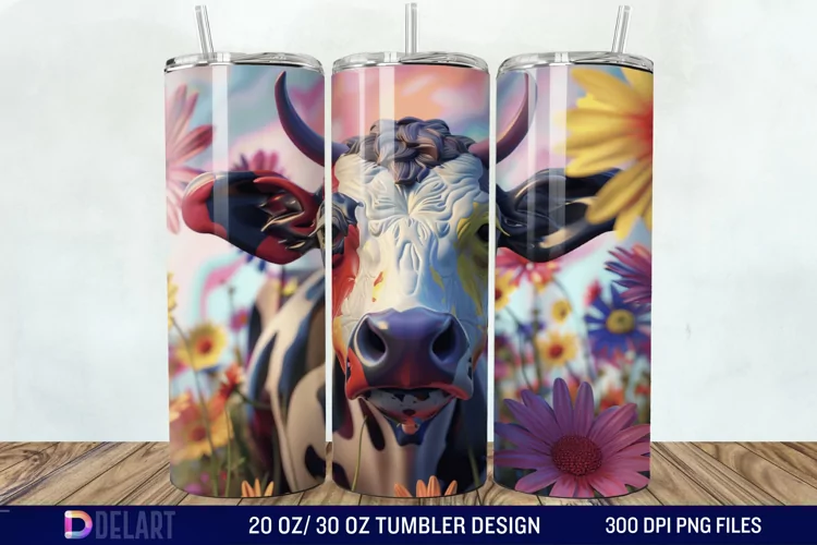 3D Cow Flower Tumbler Wrap
