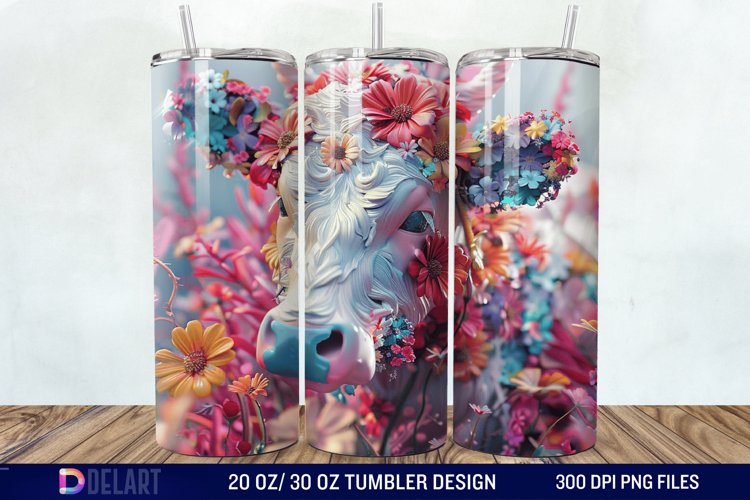 3D Cow Flower Tumbler Wrap example image 1