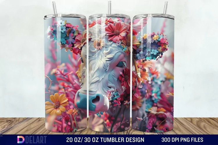 3D Cow Flower Tumbler Wrap