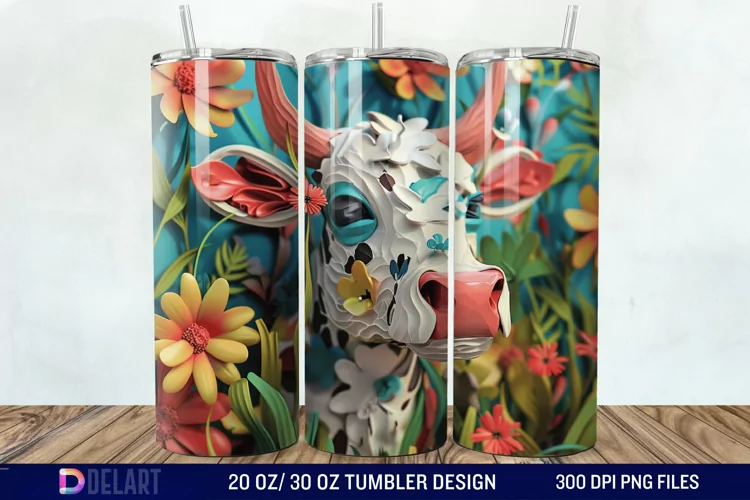 3D Cow Flower Tumbler Wrap