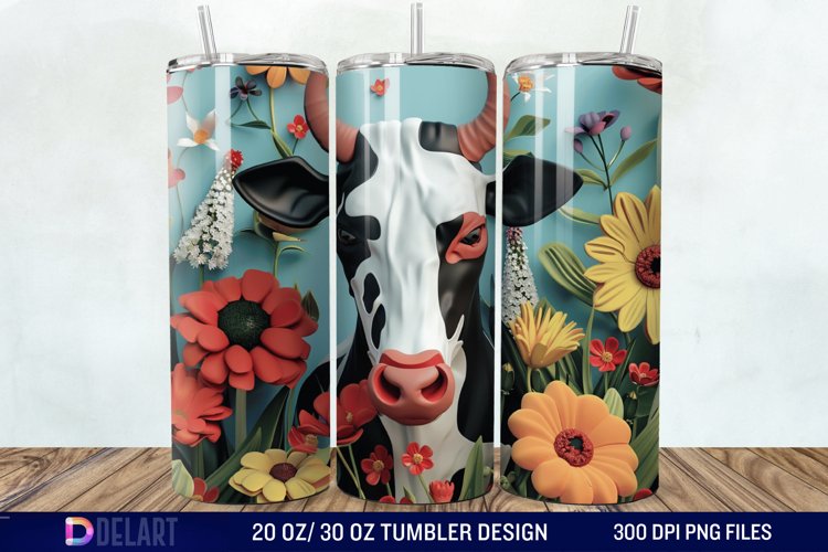 3D Cow Flower Tumbler Wrap example image 1
