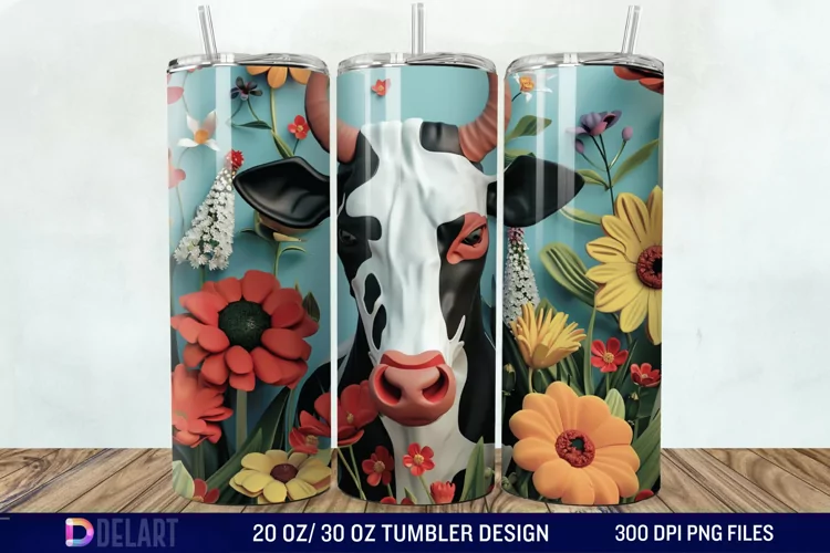 3D Cow Flower Tumbler Wrap
