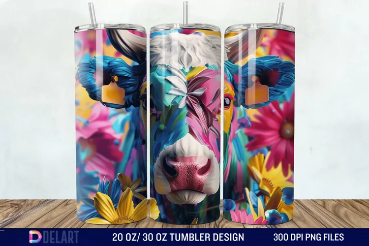 3D Cow Flower Tumbler Wrap