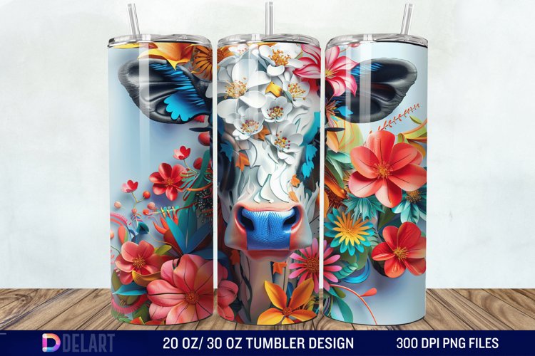 3D Cow Flower Tumbler Wrap example image 1