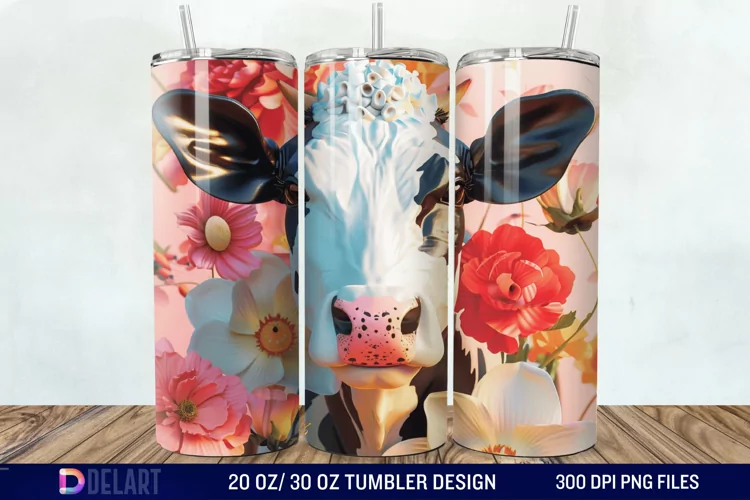 3D Cow Flower Tumbler Wrap