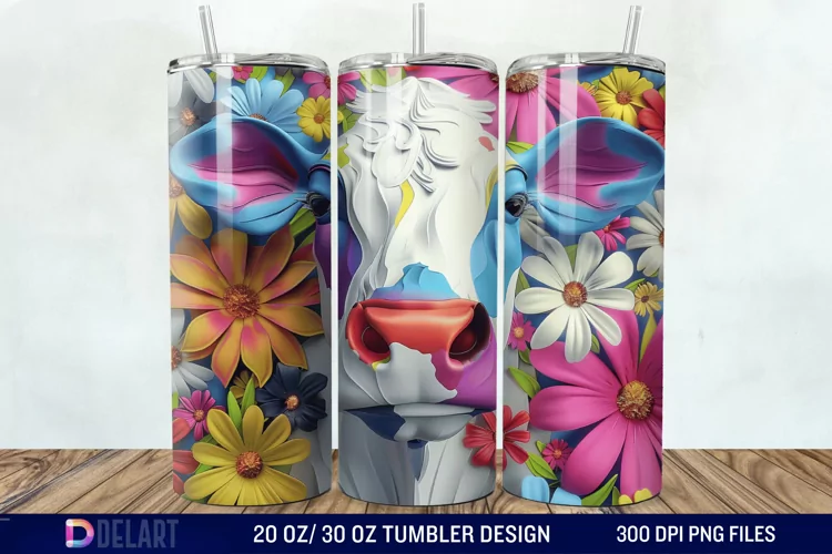 3D Cow Flower Tumbler Wrap