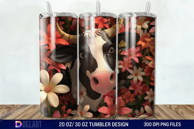 3D Cow Flower Tumbler Wrap