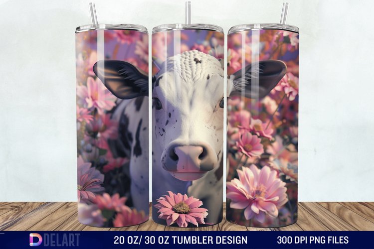 3D Cow Flower Tumbler Wrap example image 1