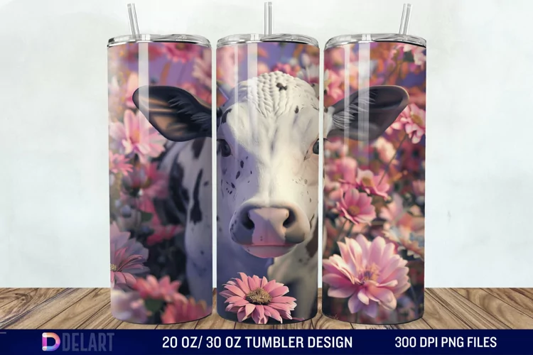 3D Cow Flower Tumbler Wrap