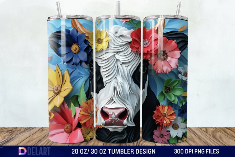 3D Cow Flower Tumbler Wrap example image 1
