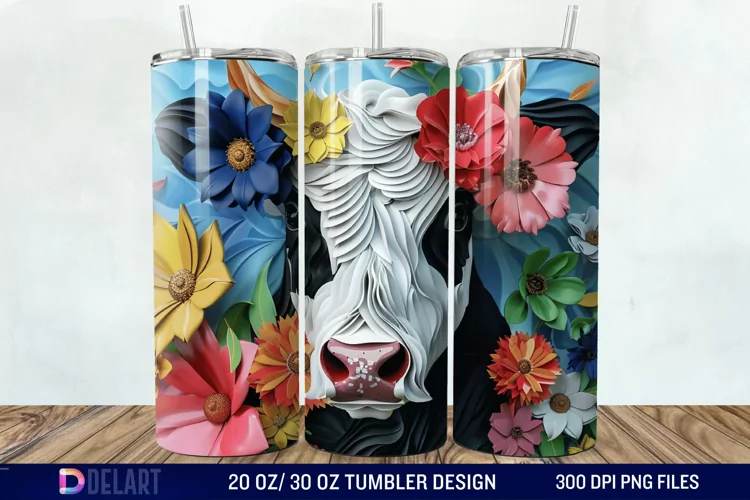3D Cow Flower Tumbler Wrap