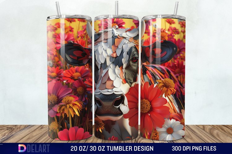 3D Cow Flower Tumbler Wrap example image 1