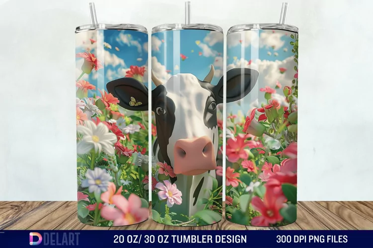 3D Cow Flower Tumbler Wrap