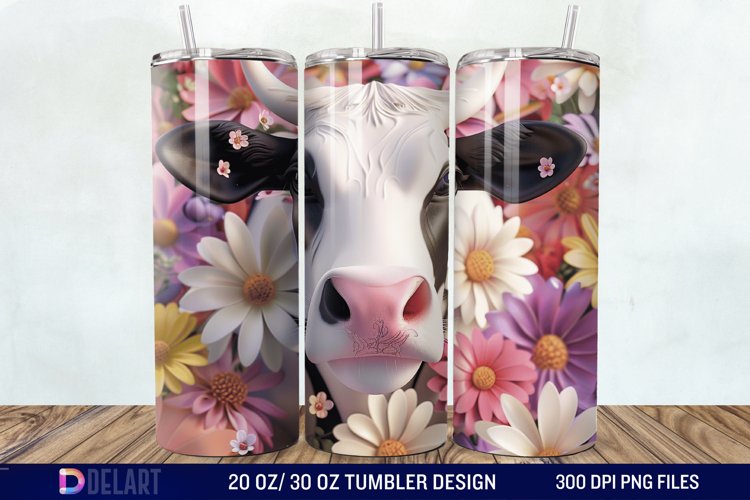 3D Cow Flower Tumbler Wrap example image 1