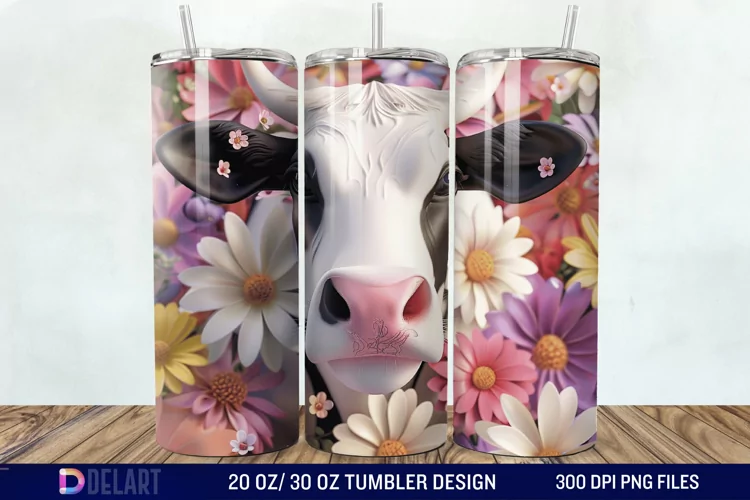 3D Cow Flower Tumbler Wrap