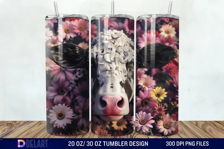 3D Cow Flower Tumbler Wrap