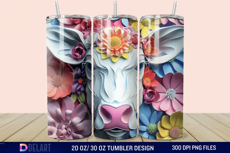3D Cow Flower Tumbler Wrap