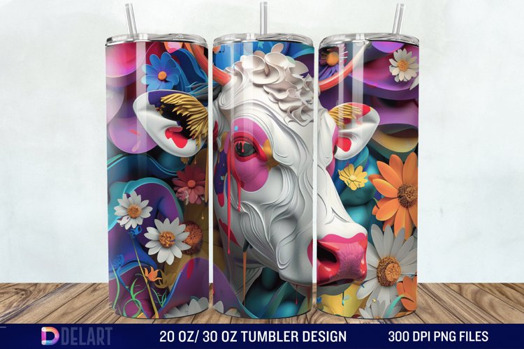 3D Cow Flower Tumbler Wrap example image 1