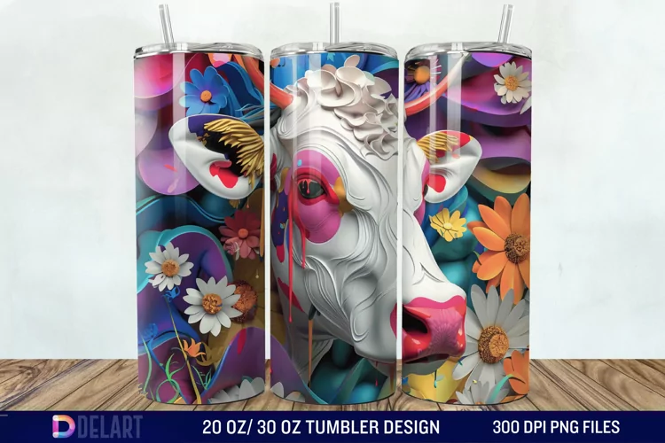 3D Cow Flower Tumbler Wrap