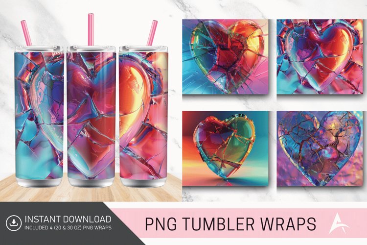3D Cracked Heart Glass Tumbler wrap example image 1