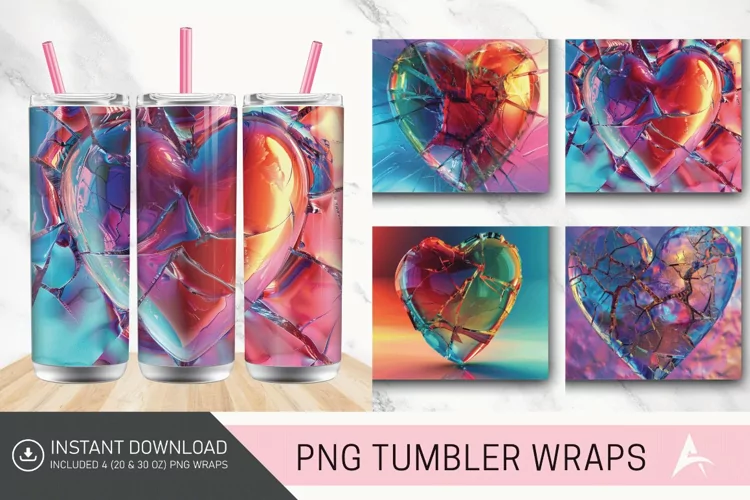 3D Cracked Heart Glass Tumbler wrap