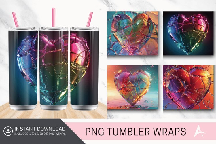 3D Cracked Heart Glass Tumbler wrap example image 1
