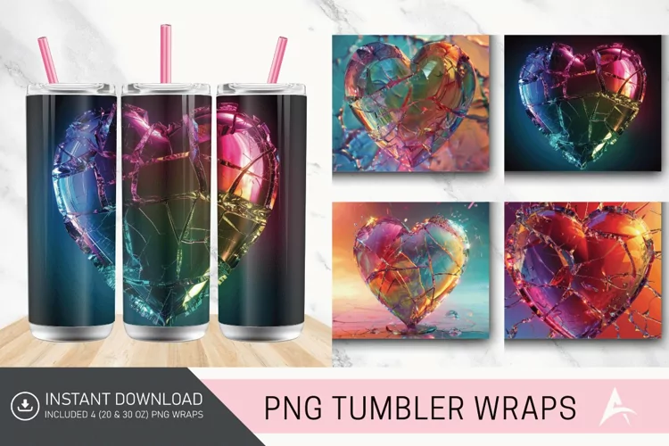 3D Cracked Heart Glass Tumbler wrap