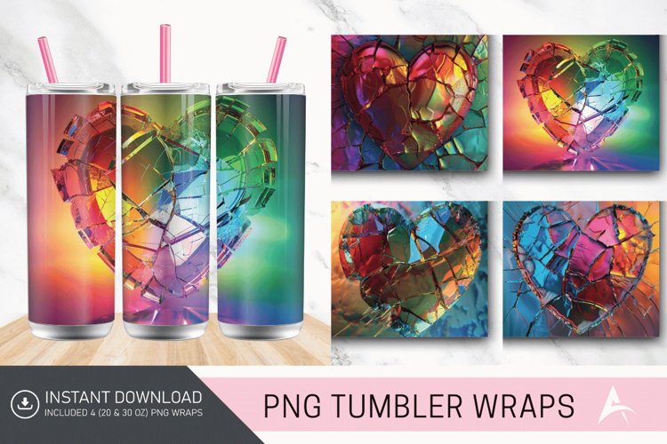 3D Cracked Heart Glass Tumbler wrap example image 1