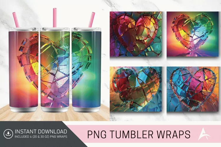 3D Cracked Heart Glass Tumbler wrap