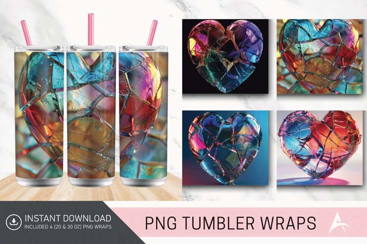 3D Cracked Heart Glass Tumbler wrap example image 1