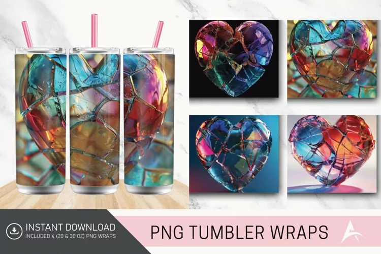 3D Cracked Heart Glass Tumbler wrap
