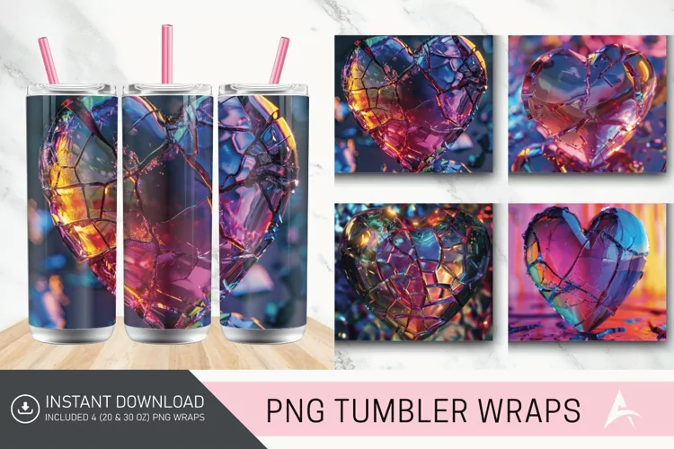 3D Cracked Heart Glass Tumbler wrap