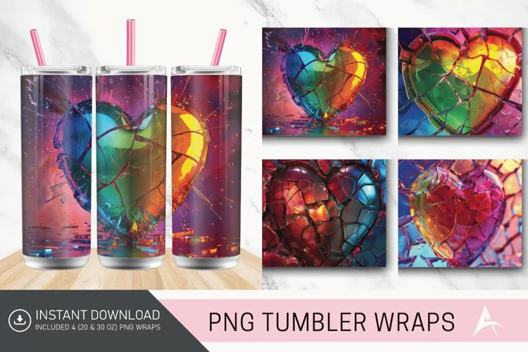 3D Cracked Heart Glass Tumbler wrap