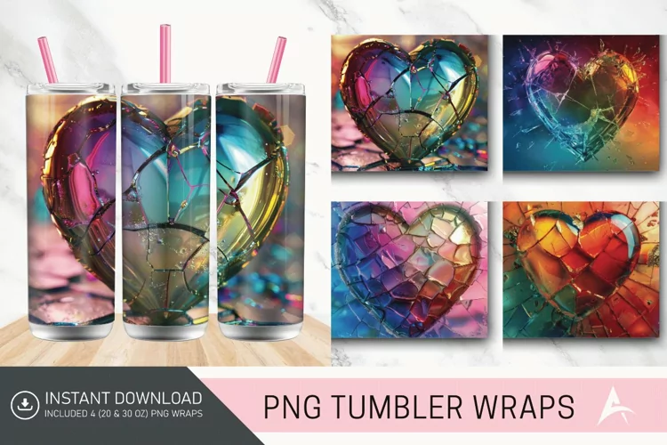 3D Cracked Heart Glass Tumbler wrap