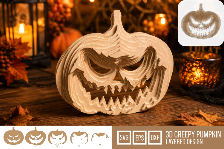 3D Layered Creepy Pumpkin Decoration Laser Cut SVG