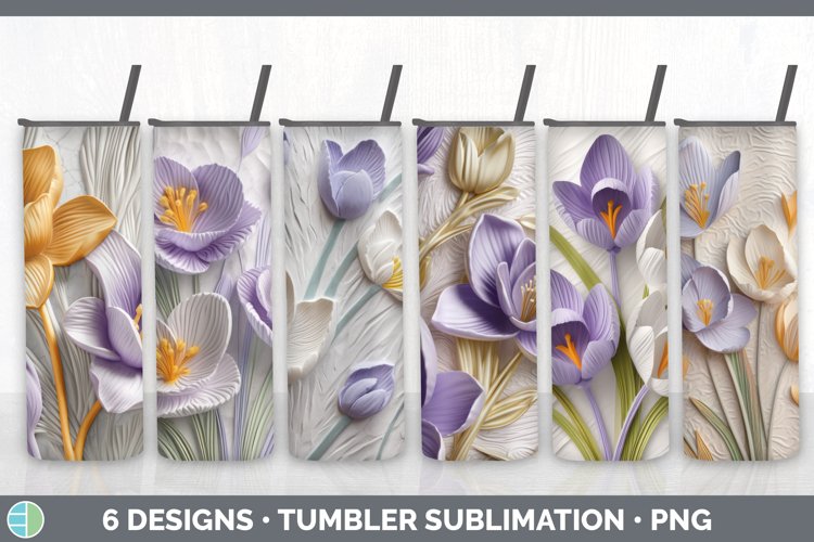 3D Crocus Flowers Tumbler | Sublimation 20 oz Skinny Tumbler