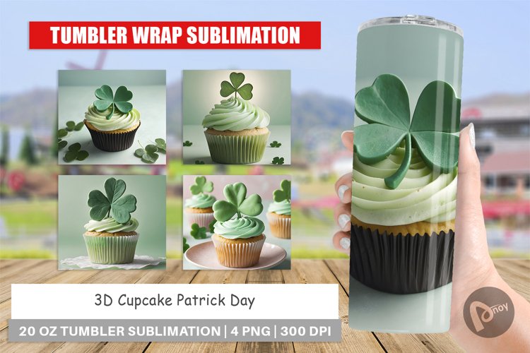 Tumbler Sublimation Wrap 3D Cupcake Patrick Day example image 1