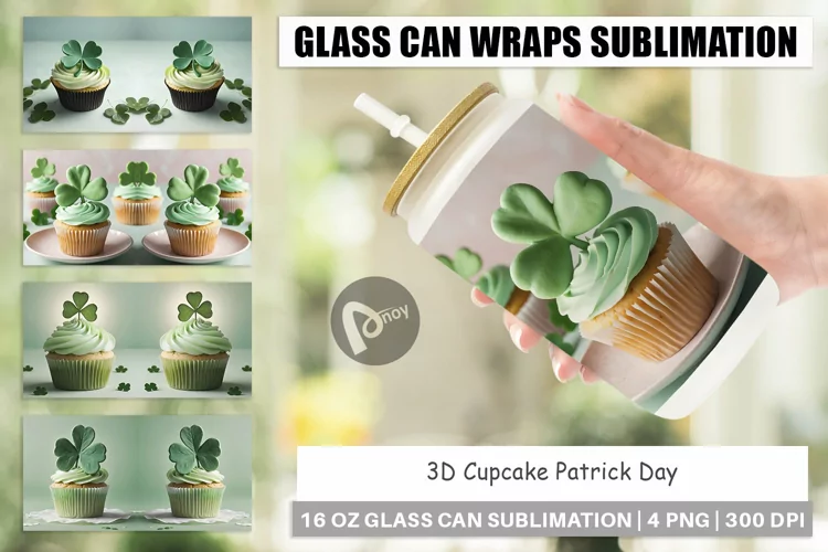 Glass Can Wraps 3D Cupcake Patrick Day