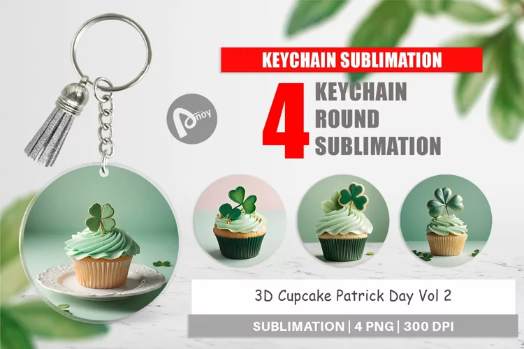 Keychain 3D Cupcake Patrick Day