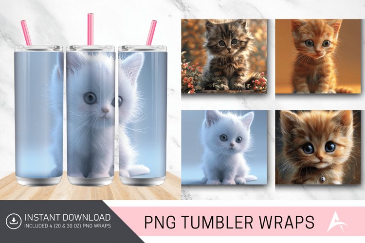 3D Cute Baby Kitten Tumbler Wrap